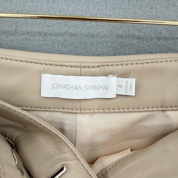 Jonathan Simkhai Tessa Tie Belt Faux Vegan Leather High Rise Straight Tan Pants - Picture 11 of 12